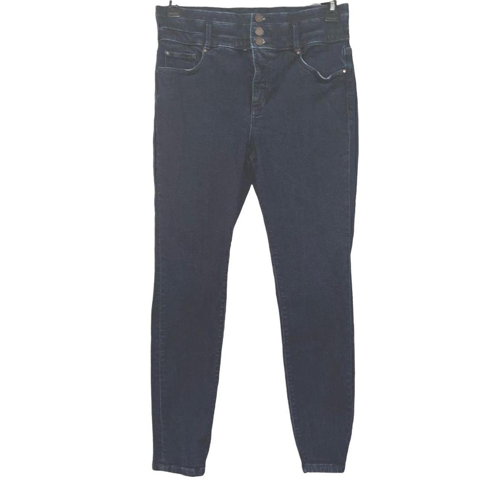 Ann Taylor Dark Wash High Rise Triple Button Skinny Jeans Indigo Size 10